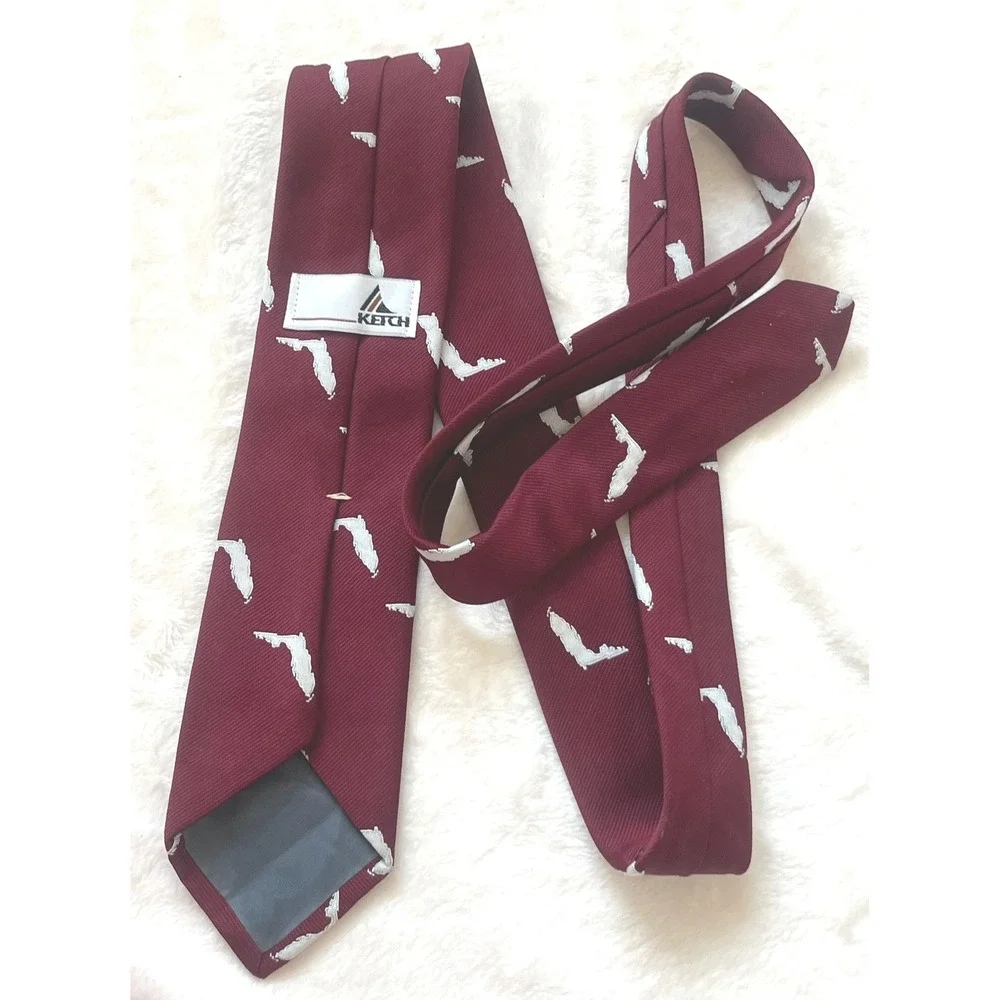 Vintage Ketch men's Tie necktie Florida state all over print Maroon burgundy red